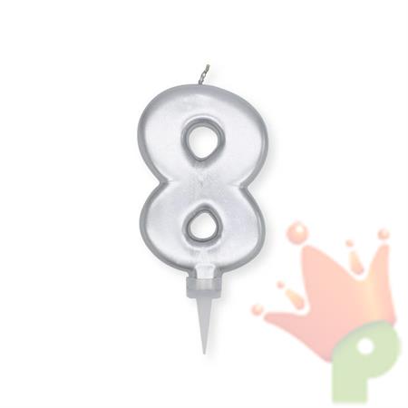 CANDELINA NUMERO 8 PLUMP ARGENTO METAL 10CM