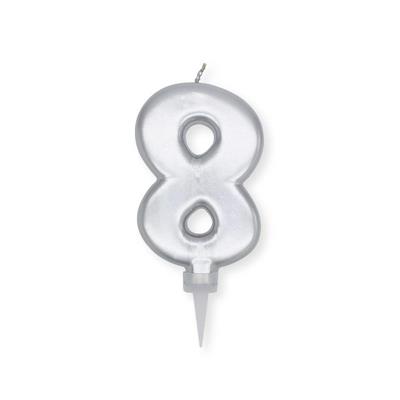 CANDELINA NUMERO 8 PLUMP ARGENTO METAL 10CM