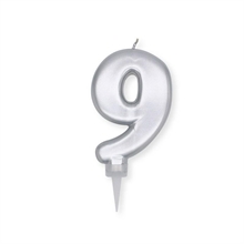 CANDELINA NUMERO 9 PLUMP ARGENTO METAL 10CM