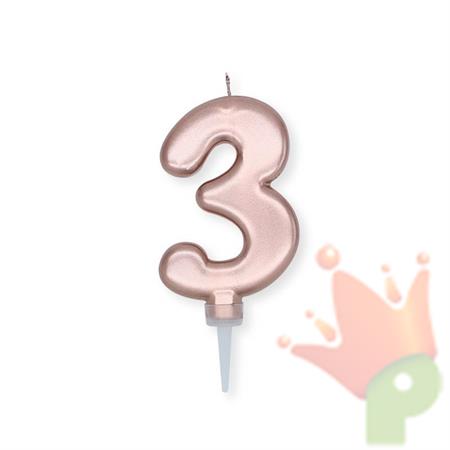 CANDELINA NUMERO 3 PLUMP ROSE GOLD METAL 10CM