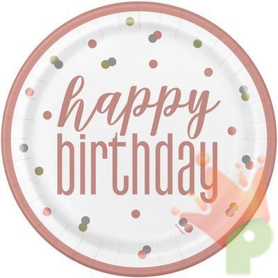 PIATTI 23CM GLITZ HAPPY BIRTHDAY ROSA GOLD 8PZ
