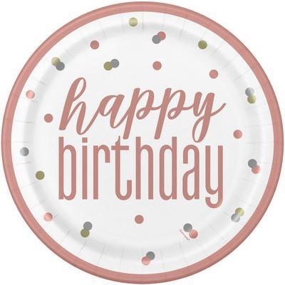 PIATTI 23CM GLITZ HAPPY BIRTHDAY ROSA GOLD 8PZ