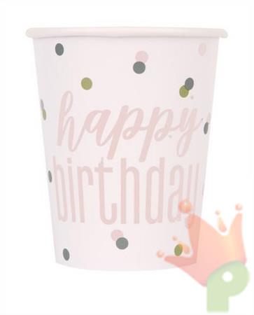 BICCHIERI 200CC GLITZ HAPPY BIRTHDAY ROSA GOLD 8PZ