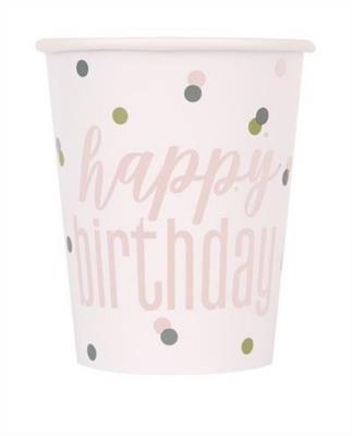 BICCHIERI 200CC GLITZ HAPPY BIRTHDAY ROSA GOLD 8PZ