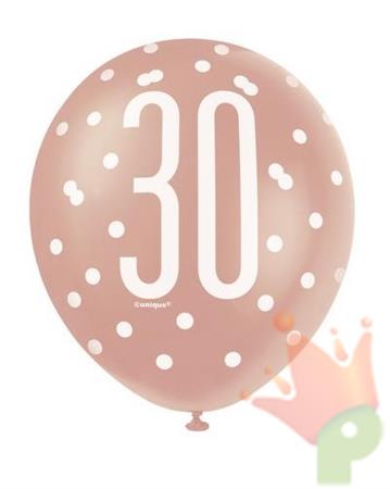 PALLONCINI 12INCH GLITZ 30 ANNI ROSA GOLD 6PZ
