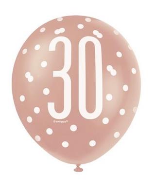 PALLONCINI 12INCH GLITZ 30 ANNI ROSA GOLD 6PZ