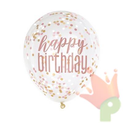 PALLONCINI 12INCH TRASPARENTE GLITZ HAPPY BIRTHDAY ROSA GOLD