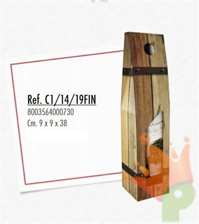 SCATOLA PORTABOTTIGLIA 1 POSTO CON FINESTRA 9X9X38CM ROVERE