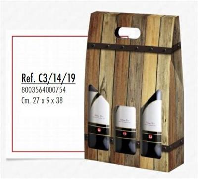 SCATOLA PORTABOTTIGLIE 3 POSTI 27X9X38CM ROVERE
