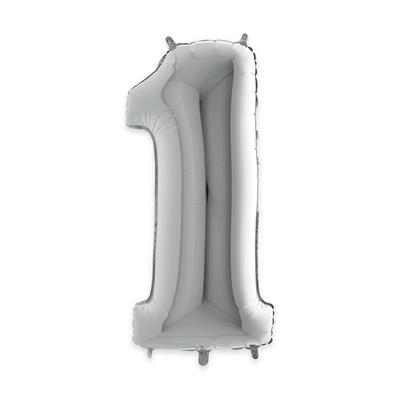 PALLONCINO MYLAR 40INCH 102 CM NUMERO 1 ARGENTO