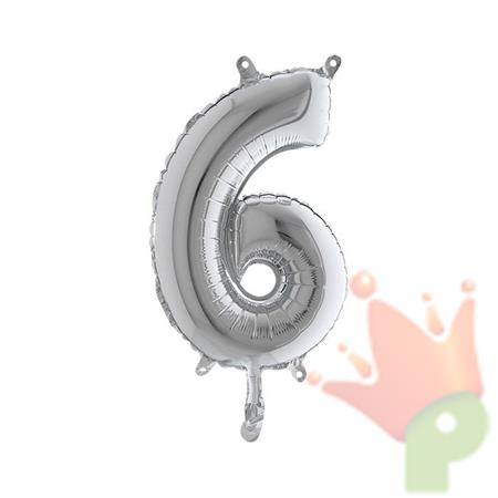 PALLONCINO MYLAR 14INCH 36CM NUMERO 6 ARGENTO