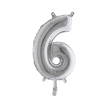 PALLONCINO MYLAR 14INCH 36CM NUMERO 6 ARGENTO
