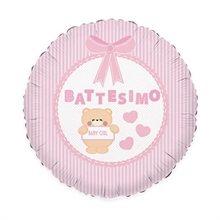 PALLONCINO MYLAR 9INCH 25CM BATTESIMO TEDDY ROSA 5PZ