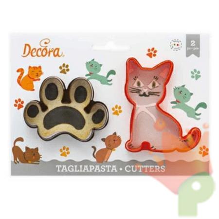 TAGLIAPASTA GATTO E IMPRONTA IN PLASTICA 2PZ