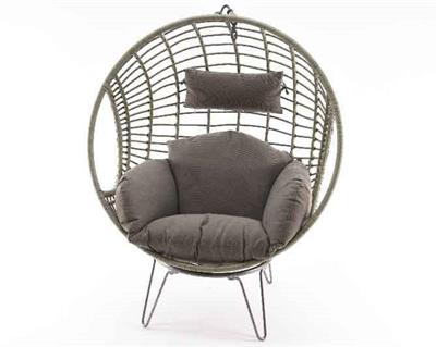 POLTRONA IN VIMINI PIEDI IN FERRO FORMA UOVO 107X84X141CM GRIGIO