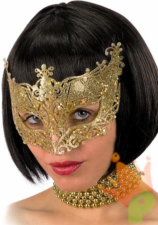 MASCHERA IN PLASTICA CON GLITTER ORO