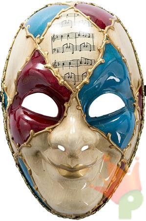 MASCHERA VENEZIANA CON DECORAZIONI ROSSE E AZZURRE