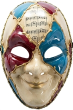 MASCHERA VENEZIANA CON DECORAZIONI ROSSE E AZZURRE