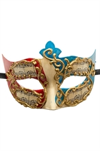 MASCHERA VENEZIANA CON DECORAZIONI MUSICALI ROSSO/AZZURRO
