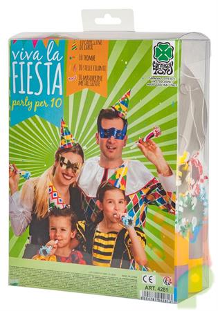 PARTY SET 10 MASCHERE 10 CAPPELLINI 10 MINISTELLE 10 TROMBETTE