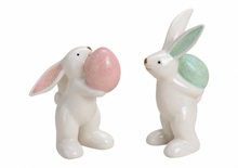 CONIGLIO IN CERAMICA CON UOVO BIANCO/ROSA 7X14X7CM