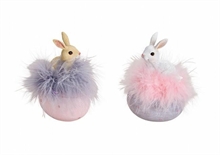 VASETTO CON CONIGLIO E PIUME 9X13X7CM 1 PZ ASS