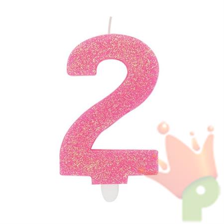 CANDELINA NUMERO 2 DI CERA SWEETY FUCSIA GLITTER 9CM