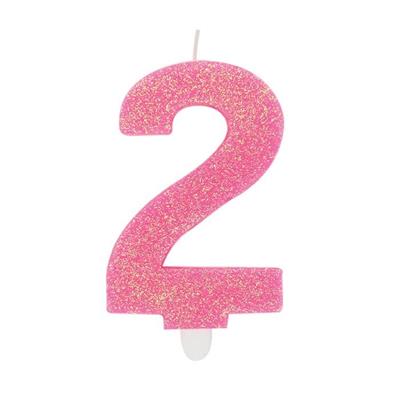 CANDELINA NUMERO 2 DI CERA SWEETY FUCSIA GLITTER 9CM