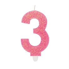 CANDELINA NUMERO 3 DI CERA SWEETY FUCSIA GLITTER 9CM