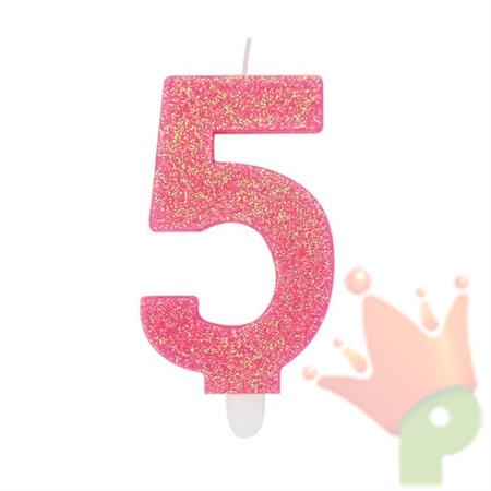 CANDELINA NUMERO 5 DI CERA SWEETY FUCSIA GLITTER 9CM