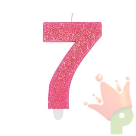 CANDELINA NUMERO 7 DI CERA SWEETY FUCSIA GLITTER 9CM