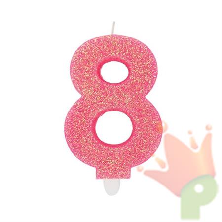 CANDELINA NUMERO 8 DI CERA SWEETY FUCSIA GLITTER 9CM