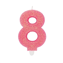 CANDELINA NUMERO 8 DI CERA SWEETY FUCSIA GLITTER 9CM