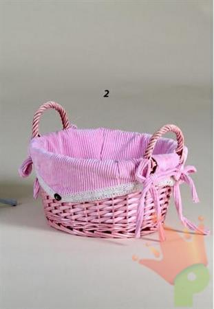 CESTINO ROTONDO CON STOFFA ROSA 24,5CM