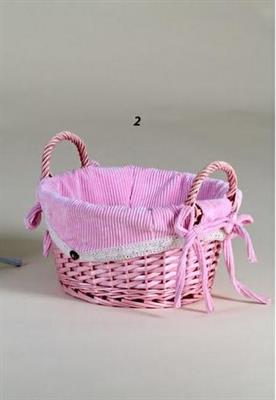 CESTINO ROTONDO CON STOFFA ROSA 24,5CM