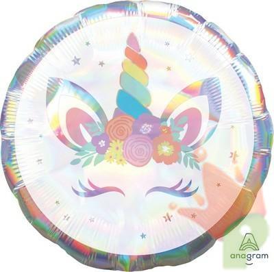 PALLONCINO MYLAR 18INCH 45CM HOLOGRAPHIC UNICORN IRIDESCENT