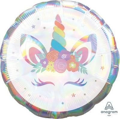PALLONCINO MYLAR 18INCH 45CM HOLOGRAPHIC UNICORN IRIDESCENT
