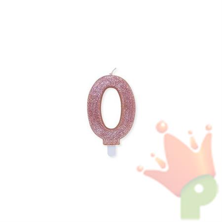 CANDELINA NUMERO 0 CERA SWEETY ROSE GOLD GLITTER 9CM