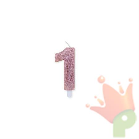 CANDELINA NUMERO 1 CERA SWEETY ROSE GOLD GLITTER 9CM