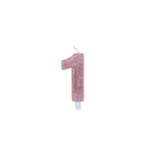CANDELINA NUMERO 1 CERA SWEETY ROSE GOLD GLITTER 9CM
