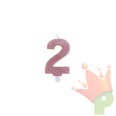CANDELINA NUMERO 2 CERA SWEETY ROSE GOLD GLITTER 9CM