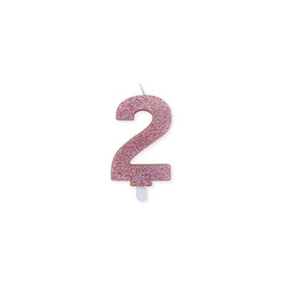 CANDELINA NUMERO 2 CERA SWEETY ROSE GOLD GLITTER 9CM