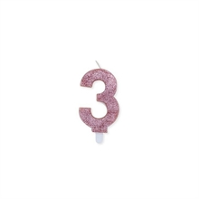 CANDELINA NUMERO 3 CERA SWEETY ROSE GOLD GLITTER 9CM