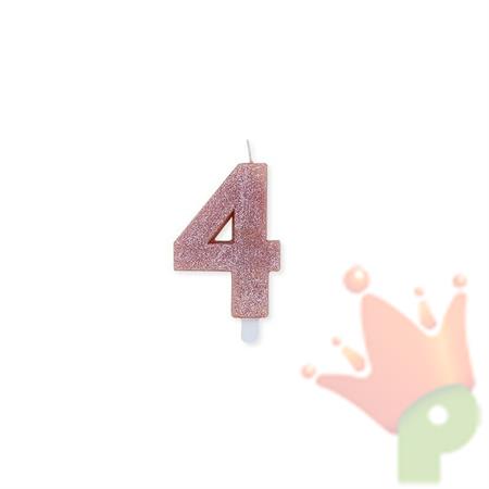 CANDELINA NUMERO 4 CERA SWEETY ROSE GOLD GLITTER 9CM