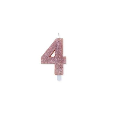 CANDELINA NUMERO 4 CERA SWEETY ROSE GOLD GLITTER 9CM