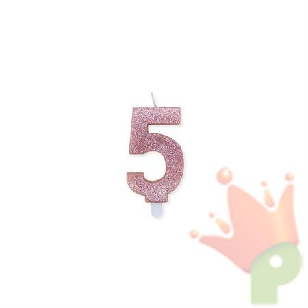 CANDELINA NUMERO 5 CERA SWEETY ROSE GOLD GLITTER 9CM