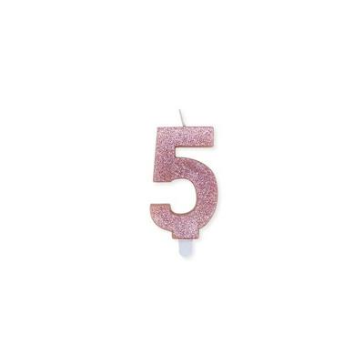 CANDELINA NUMERO 5 CERA SWEETY ROSE GOLD GLITTER 9CM