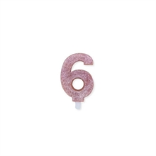 CANDELINA NUMERO 6 CERA SWEETY ROSE GOLD GLITTER 9CM