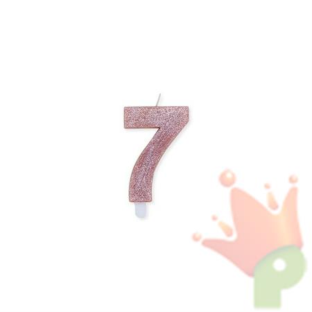 CANDELINA NUMERO 7 CERA SWEETY ROSE GOLD GLITTER 9CM