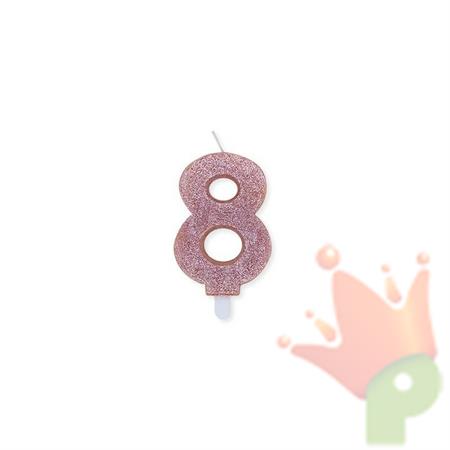 CANDELINA NUMERO 8 CERA SWEETY ROSE GOLD GLITTER 9CM